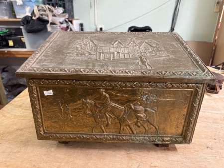 Vintage Copper & Wooden Embossed Coal Box