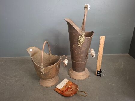 2 Copper Coal Scuttle's with Porcelain Handles
