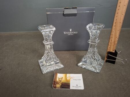 Pair of Boxed Waterford Crystal Candle Stick Holders - Made in Ireland