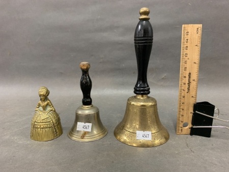 Collection of 3 Brass & Timber Bells