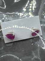 2 Pairs of Earrings - 1 with Ruby Gemstones + 1 with Pearl Gemstones - 2