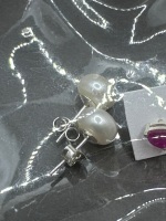 2 Pairs of Earrings - 1 with Ruby Gemstones + 1 with Pearl Gemstones - 3