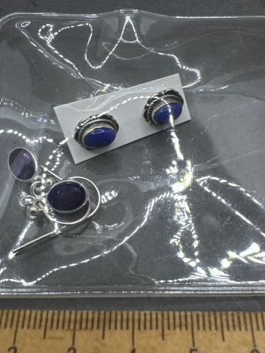 2 Pairs of Earrings - 1 with Amethyst Gemstones + 1 with Lapis Lazuli Gemstones