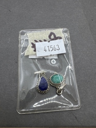 2 Sterling Silver Pendants - 1 with Sapphire Gemstone & 1 with Emerald Gemstone