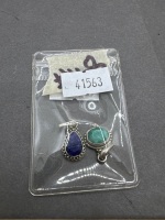 2 Sterling Silver Pendants - 1 with Sapphire Gemstone & 1 with Emerald Gemstone