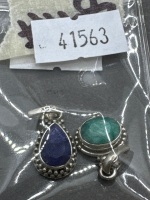 2 Sterling Silver Pendants - 1 with Sapphire Gemstone & 1 with Emerald Gemstone - 2