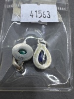 2 Sterling Silver Pendants - 1 with Sapphire Gemstone & 1 with Emerald Gemstone - 3