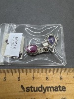 2 Sterling Silver Pendants - 1 with Amethyst Gemstone & 1 with Ruby Gemstone