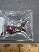 2 Sterling Silver Pendants - 1 with Amethyst Gemstone & 1 with Ruby Gemstone - 2