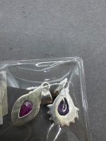 2 Sterling Silver Pendants - 1 with Amethyst Gemstone & 1 with Ruby Gemstone - 3