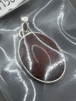 Sterling Silver Pendant with Fossil Dinosaur Bone Gemstone - From Madagascar - 2