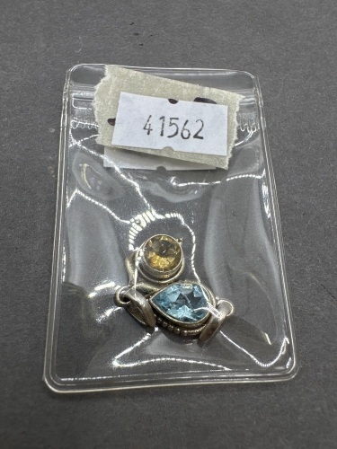 2 Sterling Silver Pendants - 1 with Blue Topaz Gemstone & 1 with Citrine Gemstone