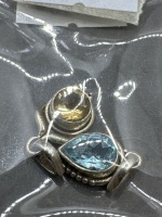 2 Sterling Silver Pendants - 1 with Blue Topaz Gemstone & 1 with Citrine Gemstone - 2