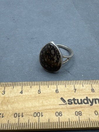 Sterling Silver Ring with Fossil Dinosaur Bone Gemstone - From Madagascar