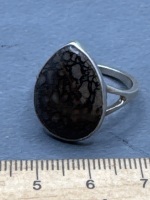 Sterling Silver Ring with Fossil Dinosaur Bone Gemstone - From Madagascar - 2