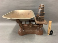 Set of Vintage Cast Alloy Ajax Balance Scales with Set of Iron Weights - 3