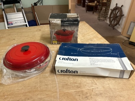 Crofton Kitchen Ware - Incs Cast Iron Dutch Oven & Lidded Pot + Non Stick Enamel and Bakelite Fry Pan