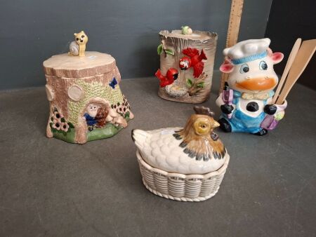 4 Vintage Animal Inspired Ceramic Canisters