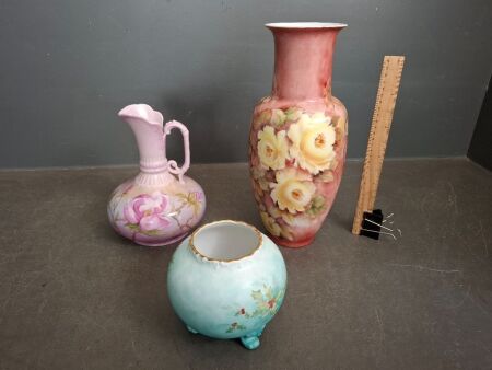 3 Handpainted Floral Decorator Items