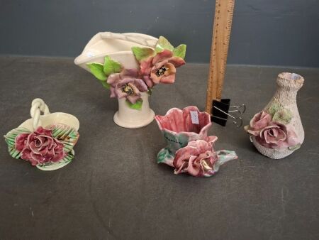 4 Pink Floral Vases