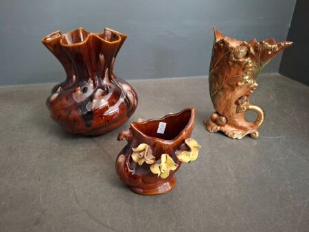 3 Vintage Brown Vases