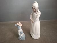 Nao by Lladro Girl with Torn Night Gown Porcelain Figurine & Vintage Cascades Porcelain Dog Figurine - 2