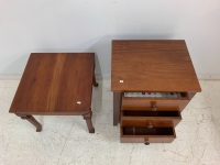 Small Teak Side Table with Carved Legs + 3 Drawer Timber Bedside Chest - 3