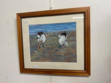 Two Pelicans Pastel on Paper by Clare Page
