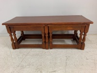 Set of 3 Nesting Solid Oak Coffee Tables with Turned Legs & Stretchers - 4