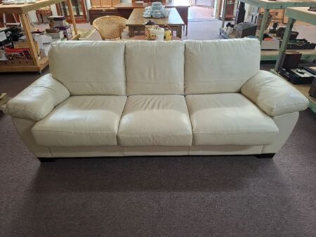 Cream Leather 3-Seater Sofa Bed