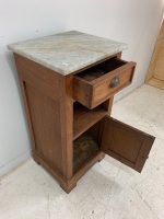 Antique French Bedside Pot Cupboard with Marble Top - Top Has Visible Repair - 2