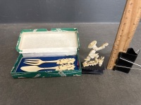 2 x Asian Ivory Pieces- figurine, spoon and fork