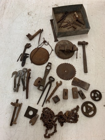 Lot of Asstd Tools, Hammer Head, Chain Etc