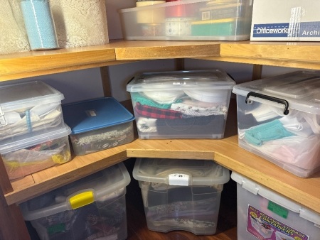 Shelf lot of fabric etc