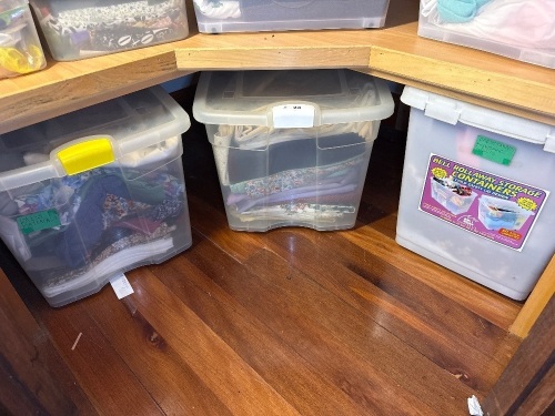 3 large boxes of fabric etc
