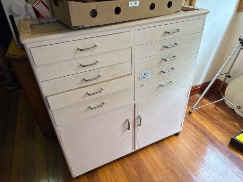 Wooden storage cabinet on casters - no contents