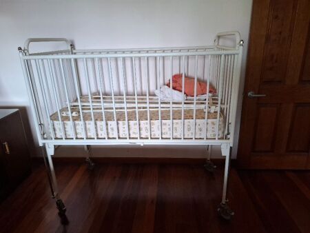 Vintage Metal Baby Crib on Casters