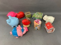 Box Lot of Tin & Ceramic Money Boxes + XXXL Ceramic Bear Money Box - 8