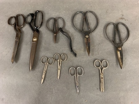 Lot of 9 Pairs of Assorted Scissors