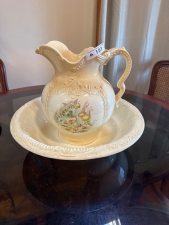Vintage Ceramic water Pitcher & Bowl