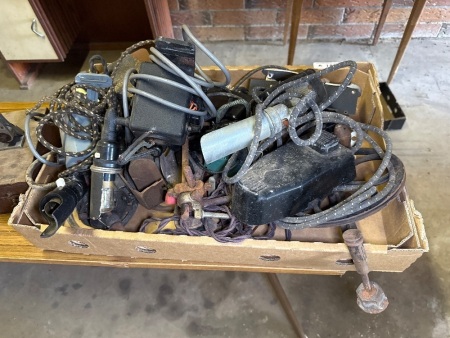 Box lot of sewing machine footpedals etc