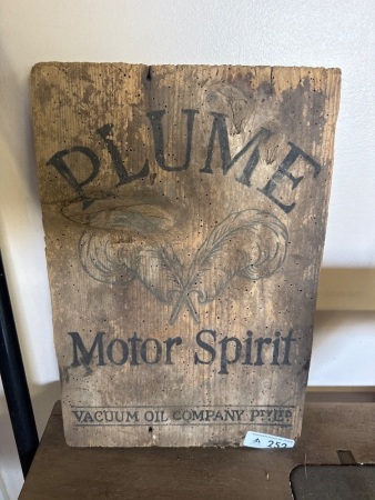 Plume Motor Spirit wooden sign