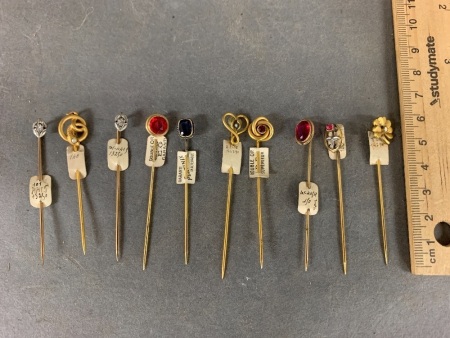 Set of 10 Vintage French Stick Pins