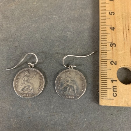 Pair of Earrings Made from 1838 & 1855 Groats (4 Pence) Coins