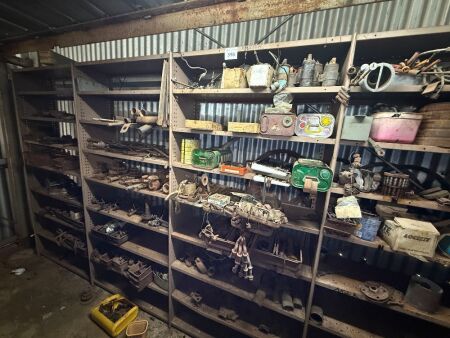 Large shelving unit with mostly Model A parts etc