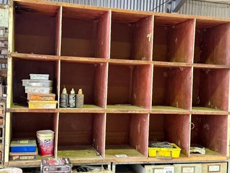 Wooden Organiser shelf with contents