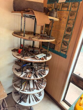 Collection of Boot Making Hand Tools & Rack
