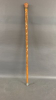 Vintage Heavy Carved Walking Stick with Paua Shell Inserts - 2