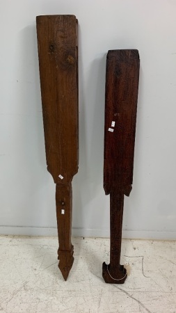 2 x Antique Carved Wooden Loom Supports