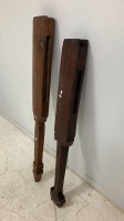 2 x Antique Carved Wooden Loom Supports - 2